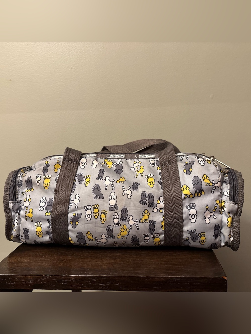 LeSportsac Boston Bag, Poodle Pattern, Gray, All-over Dog Print, Medium Capacity